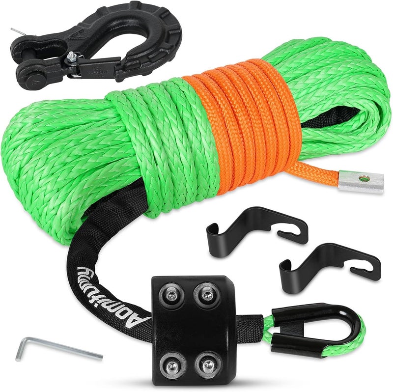 Aomifunny Synthetic Winch Rope,1/4" x 50 ft 10000Lbs Winch Rope Line, Synthetic Winch Cable with Protective Sleeve+Winch Hook+Safety Pull Strap for Offroad Vehicle ATV UTV SUV (Green) - Image 1
